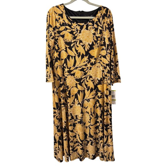 Black Label By Evan-Picone Black/Marigold Floral Dress Size 14 Dress. NWT - Picture 2 of 12
